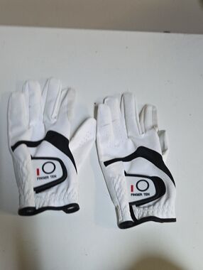 Finger Ten White & Black Golf Gloves - Pair Worn On Left Hand Sz L